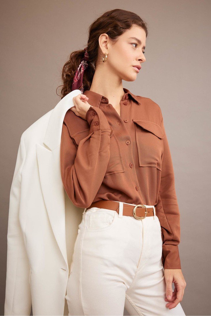 DEFACTO Regular Fit Pocketed Long Sleeve Viscose Shirt