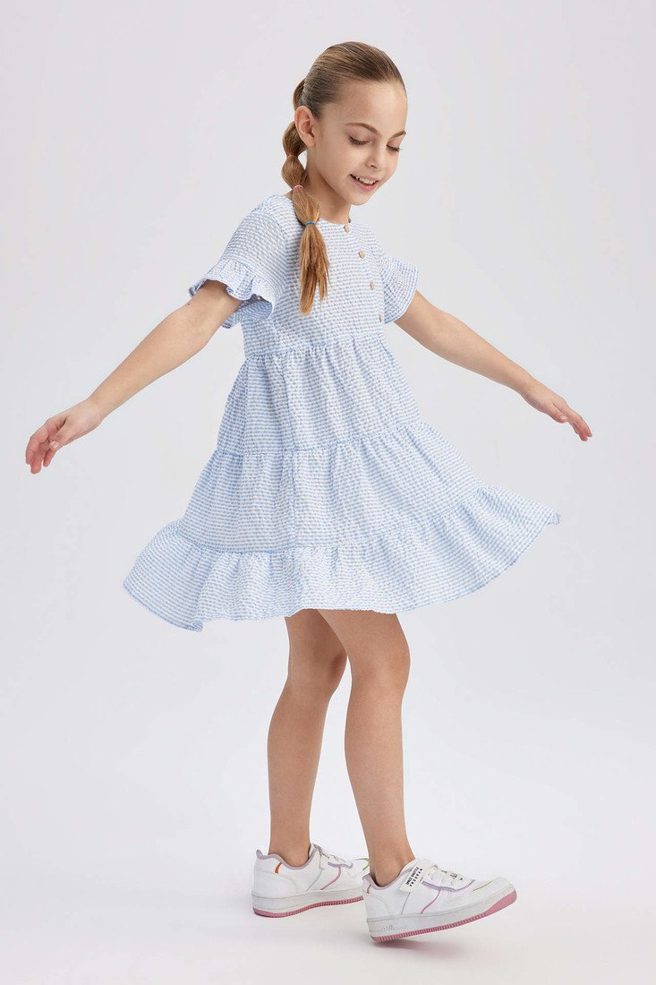 DEFACTO Baby Girls Gingham Short Sleeved Ruffle Dress