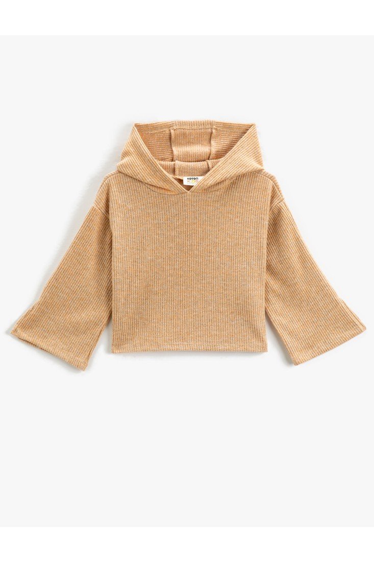 Koton Basic Crop Hooded Sweatshirt Soft Textured Ribbed Wide Sleeve