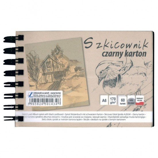 Kreska Skicák v deskách A6 - černý - 60 listů - 170 g/m² - 501434