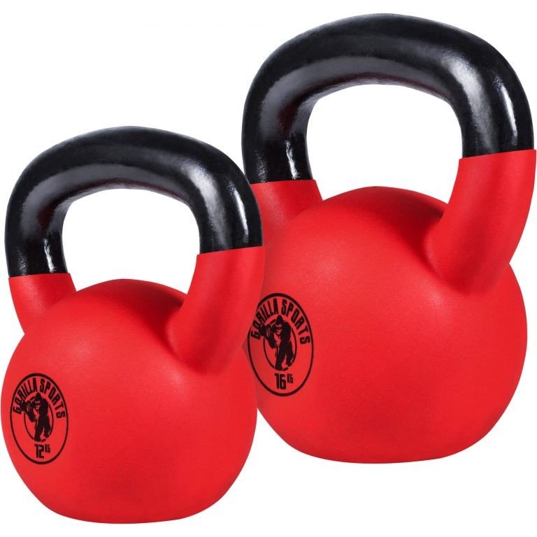 Gorilla Sports Sada kettlebellů, pogumovaný povrch, 28 kg