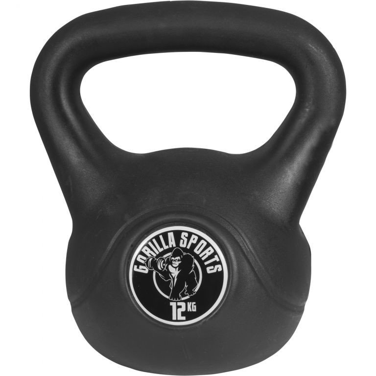 Gorilla Sports kettlebell činka, plast, černá, 12 kg