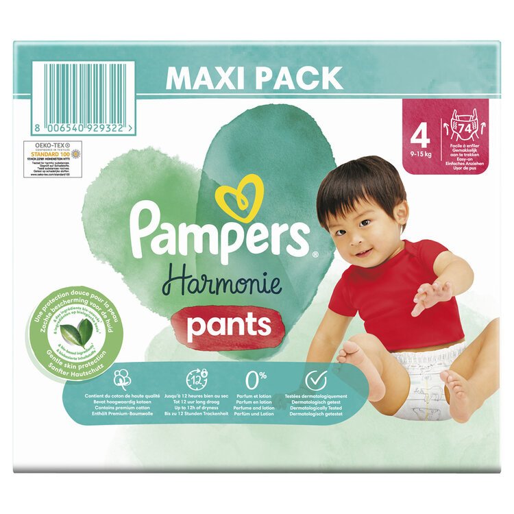 Pampers Harmonie Pants Plenkové kalhotky vel. 4 (74 ks plenek) 9-15 kg