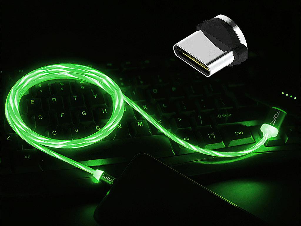 M5 - Svítící magnetický USB kabel - Zelený - USB C - 1 m