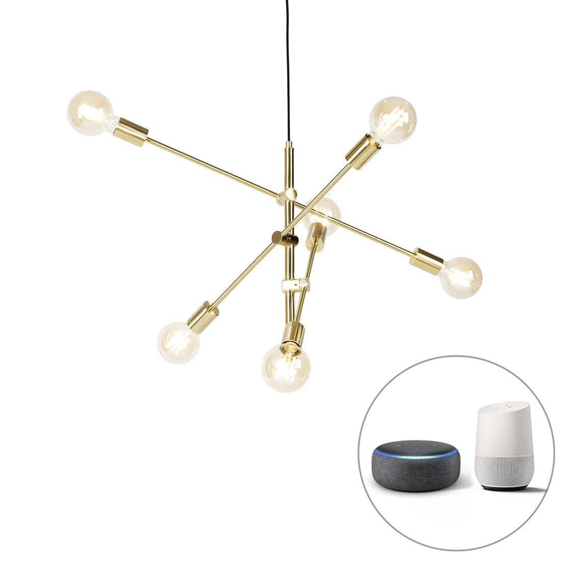 Chytrá závěsná lampa matná mosaz 6 světel včetně Wifi G95 - Sydney