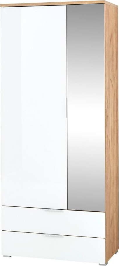 Bílá šatní skříň v dekoru dubu se zrcadlem 84x196 cm Telde - Germania