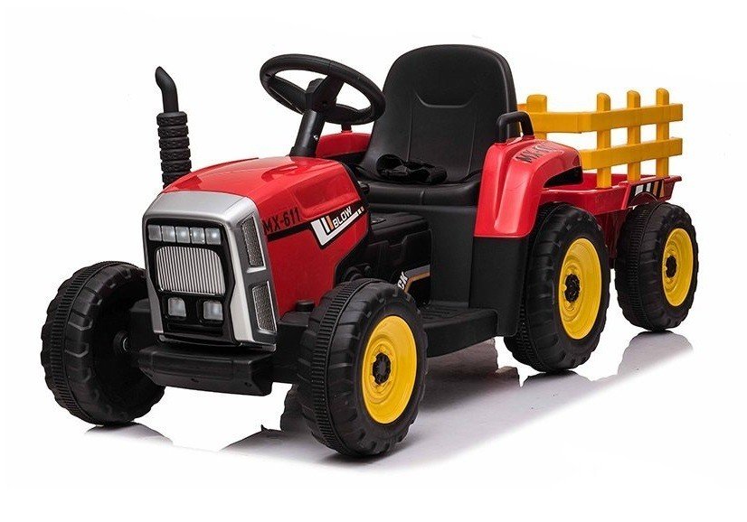 mamido Elektrický traktor s vlečkou červený