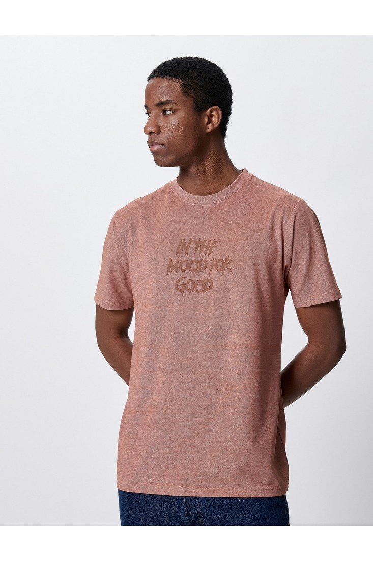 Koton Slogan Embroidered T-Shirt Slim Fit Crew Neck Short Sleeve