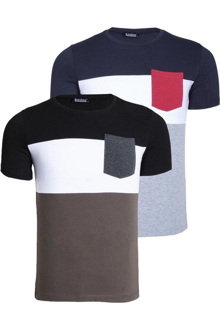 DUAL SET T8592 DEWBERRY MENS T-SHIRT-BLACK-NAVY BLUE