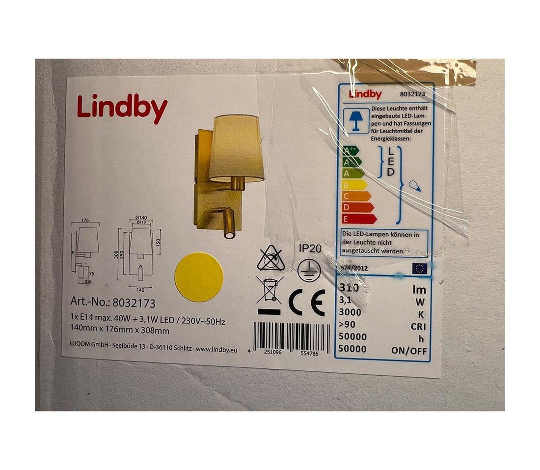 Lindby Lindby - Nástěnná lampa AIDEN 1xE14/40W/230V + LED/3,1W/230V