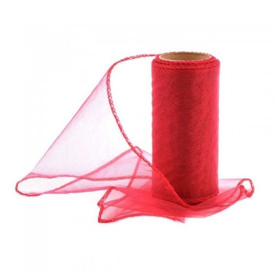 Paper Design Organza 12cm/9m obšitá - červená - 240065