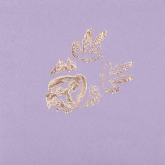 Paper Design Svatební ubrousky se zlatým potiskem - fialové - 33 x 33 cm