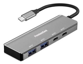 PremiumCord 10G SuperSpeed Hub USB-C na 2x USB 3.2 C +2x USB 3.2 A, Aluminum