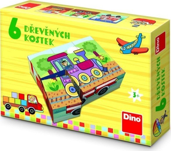 Dřevěné kostky Dopravní prostředky 6 kostek - Dino