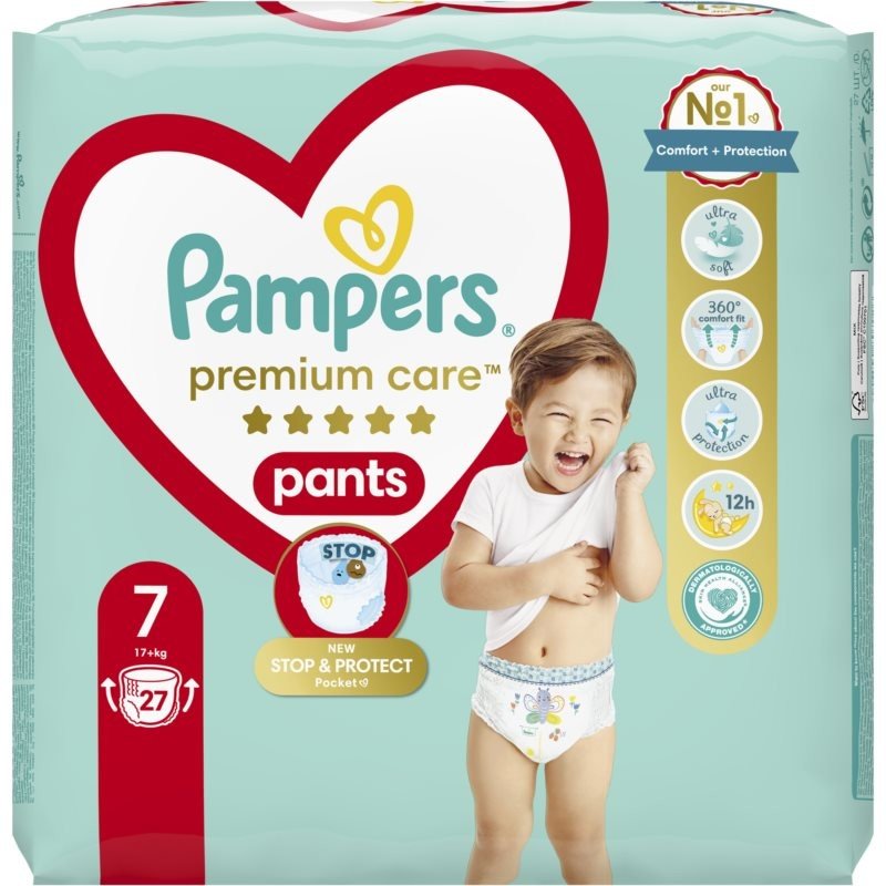 PAMPERS Kalhotky plenkové Premium Care Pants vel. 7 (27 ks) 17+ kg