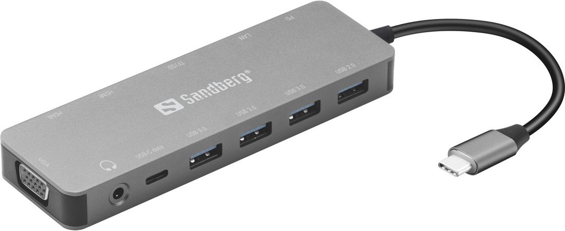 Sandberg dokovací stanice Travel Dock 13v1 USB-C, 4x USB-A, 2x HDMI, VGA, RJ45, jack, PD 100W - 136-45