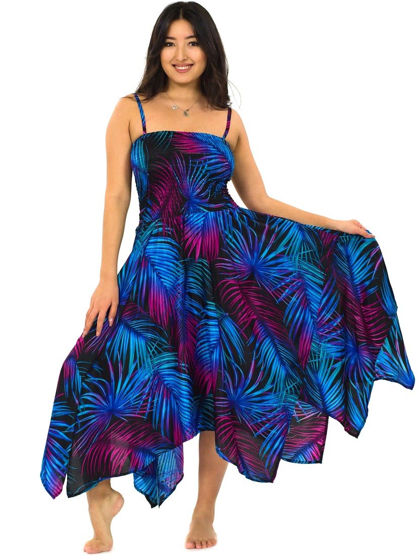 Himalife Šaty-sukně 2v1 Dawa Listy - tyrkysová s fialovou Velikost: S/M