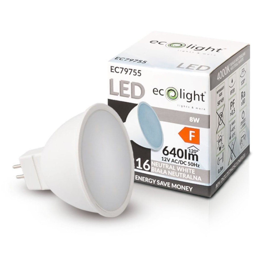 Berge LED žárovka MR16 12V 8W neutrální bílá