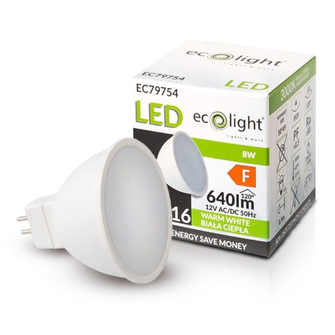 Berge LED žárovka MR16 12V 8W teplá bílá