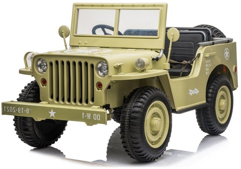 mamido Dětský elektrický vojenský Jeep Willys 4x4 třímístný béžový