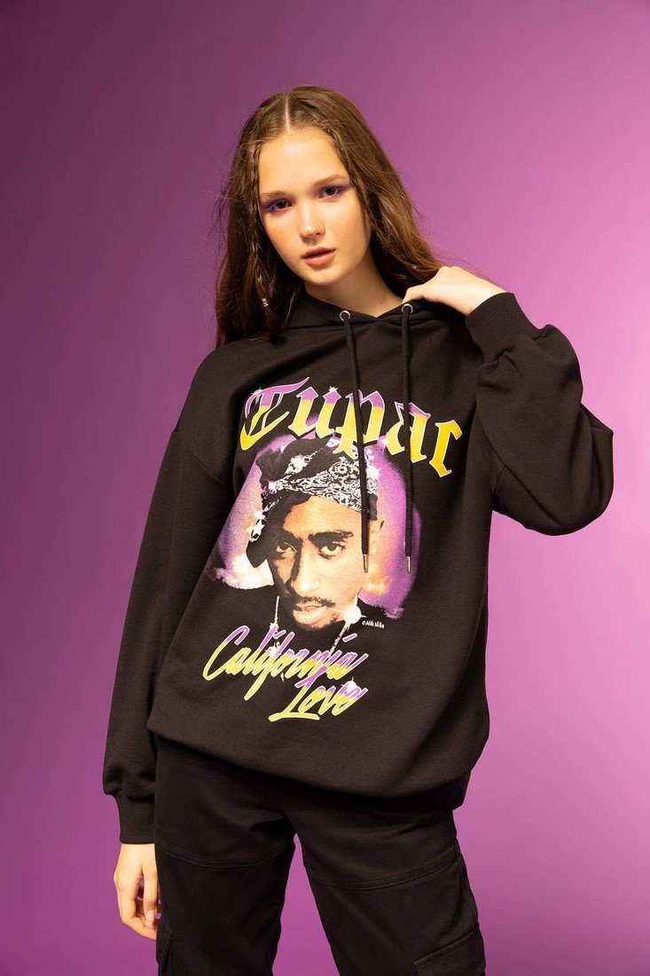 DEFACTO Oversize Fit Tupac Shakur Lisanslı Printed Long Sleeve Sweat Shirt