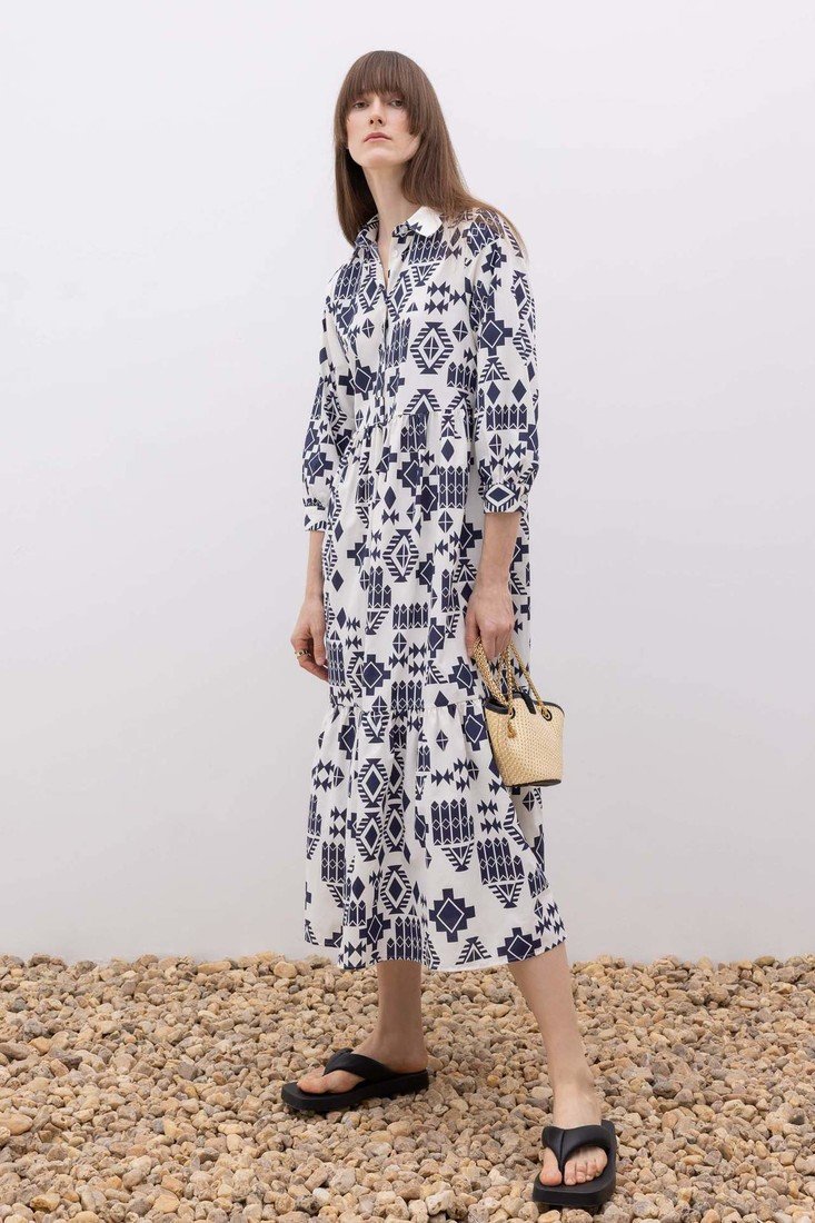 DEFACTO Shirt Collar Terry Cotton Maxi Short Sleeve Dress