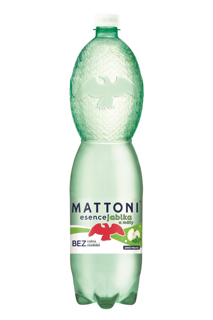 Minerální voda Mattoni Essence - jablko a máta, jemně perlivá, 6x 1,5 l