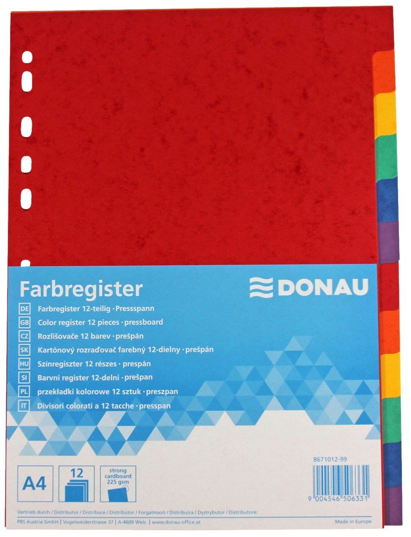 Prešpánové rozlišovače Donau - A4, barevné, 12 listů