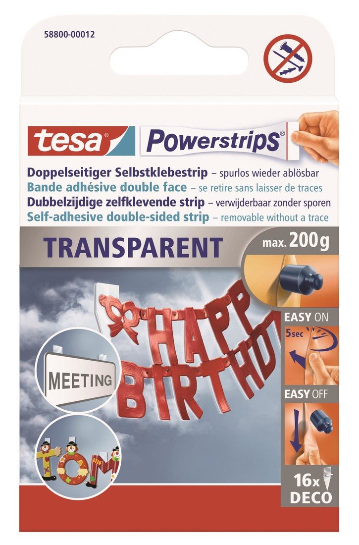 Děkorační proužky Tesa Powerstrips - průhledné, 16 ks