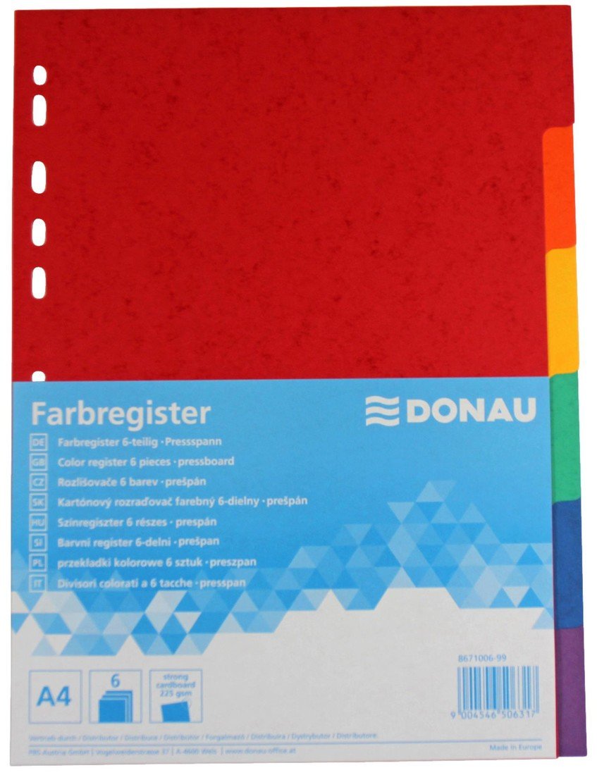 Prešpánové rozlišovače Donau - A4, barevné, 6 listů