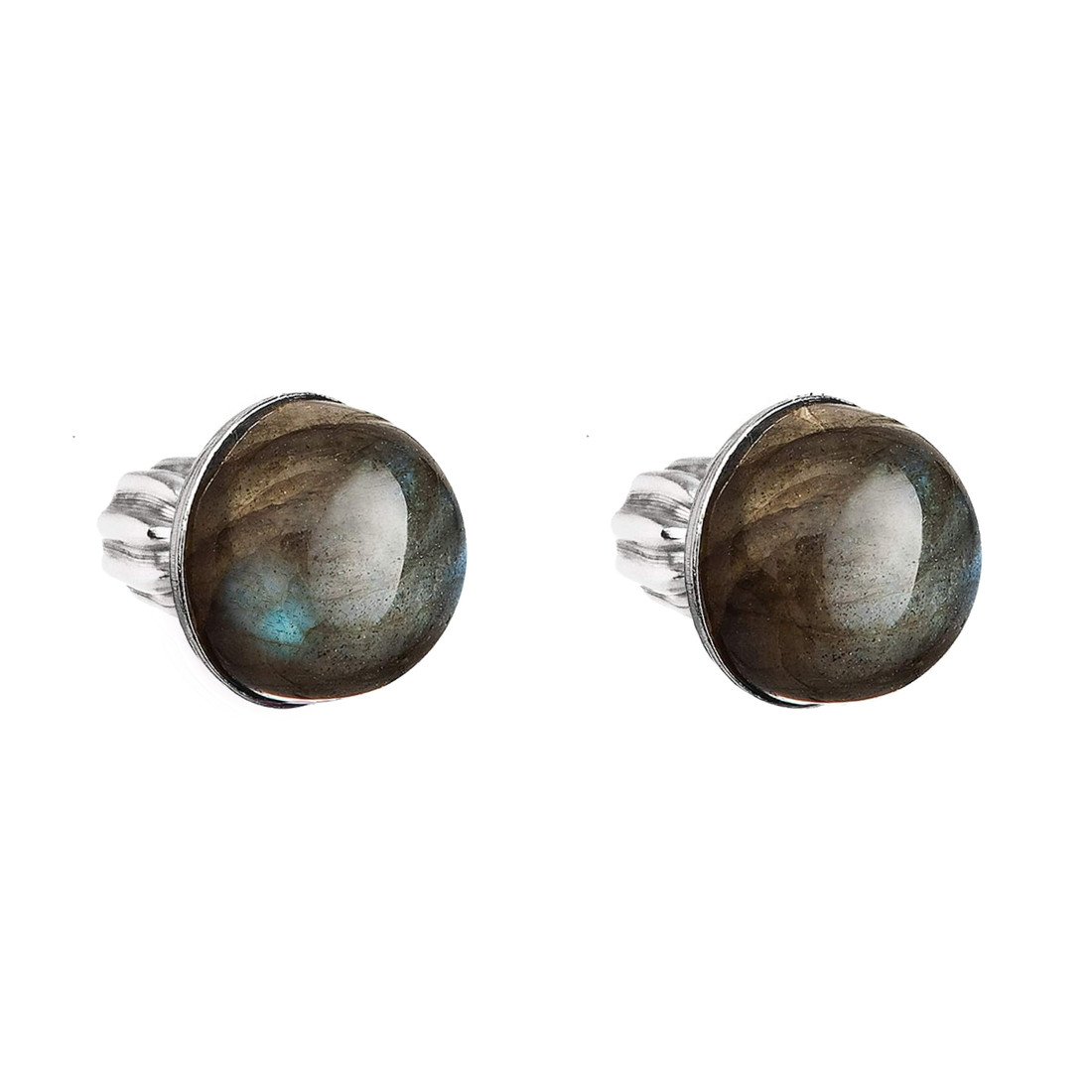 Evolution Group Stříbrné náušnice pecky s pravými minerálními kameny kulaté 11491.3 Labradorit