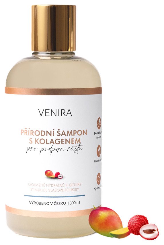 VENIRA přírodní šampon s kolagenem pro podporu růstu, mango-liči, 300 ml