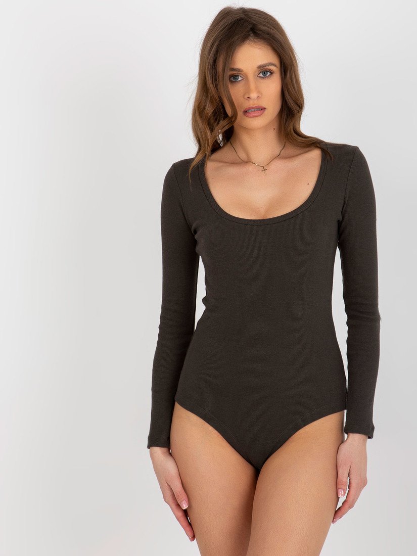 Tmavé khaki body s dlouhým rukávem RV-BO-6259-1.31-dark khaki Velikost: S