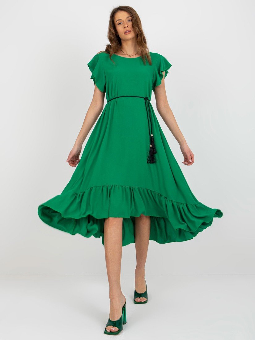 Tmavě zelené volné midi šaty s volánky MI-SK-59101.31-dark green Velikost: ONE SIZE