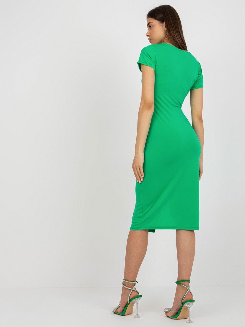 Zelené řasené midi šaty s rozparkem DHJ-SK-17253.38X-green Velikost: ONE SIZE