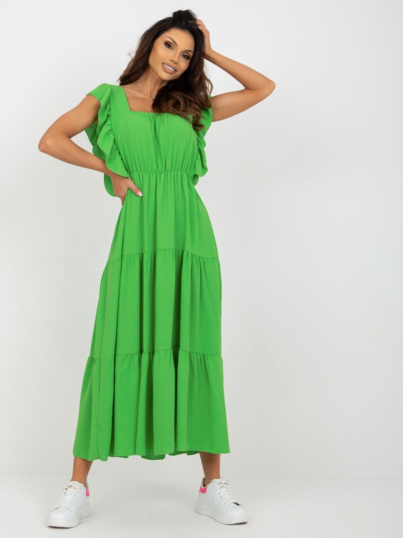 Světle zelené midi šaty s volánky na rukávech DHJ-SK-8352.04-light green Velikost: ONE SIZE