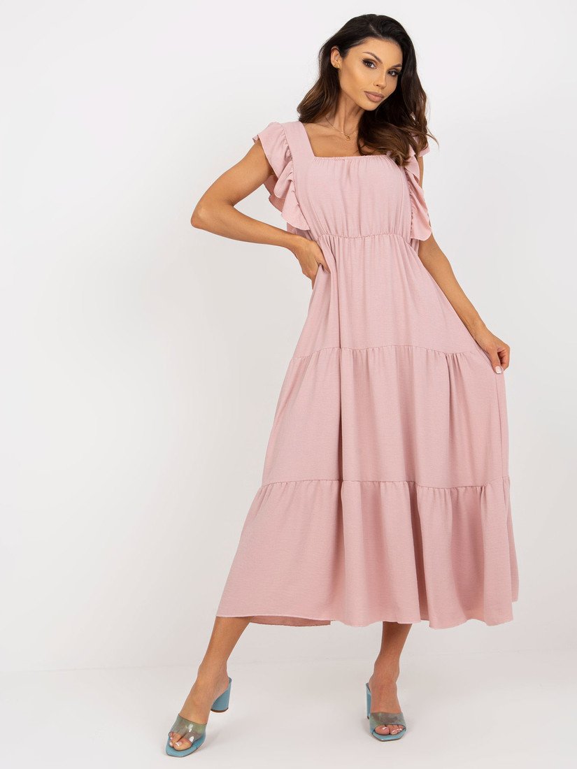 Světle růžové midi šaty s volánky na rukávech DHJ-SK-8352.04-light pink Velikost: ONE SIZE