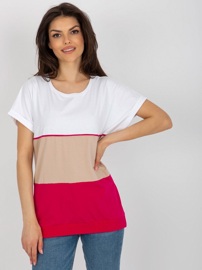 Trojbarevné tričko - bílá, béžová, růžová -RV-BZ-8712.26X Velikost: S/M