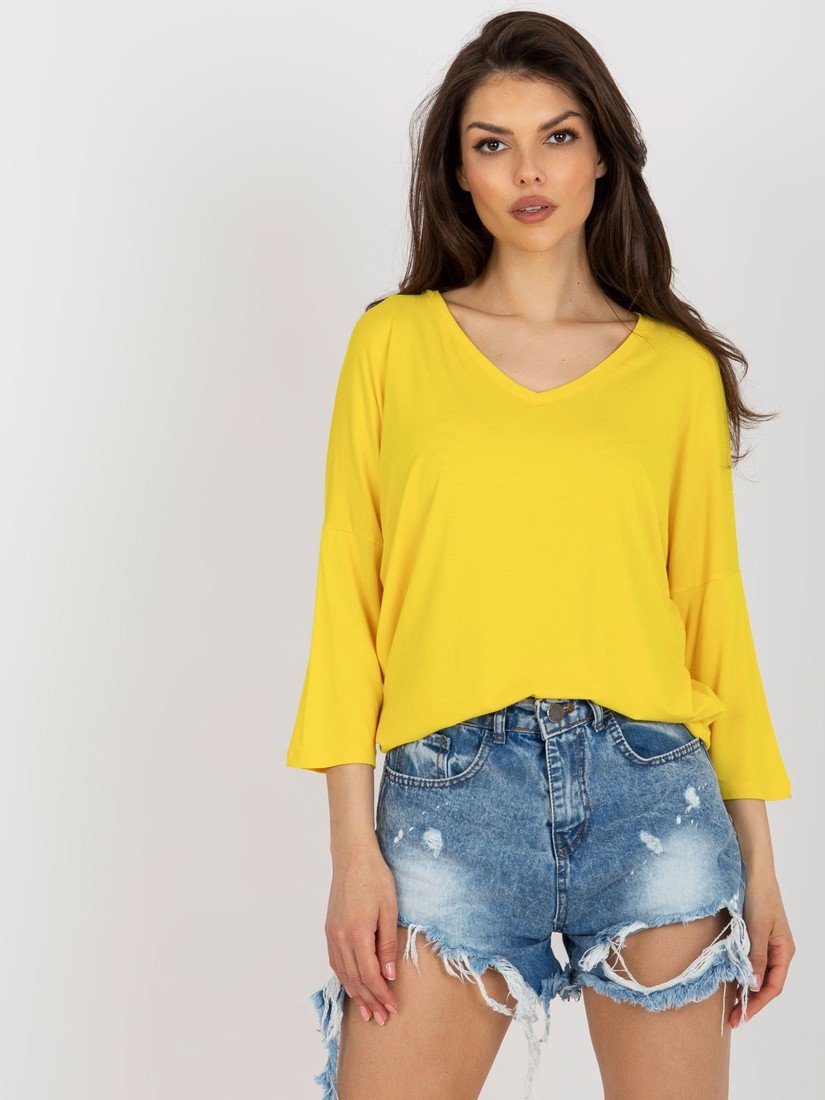 Žlutá jednobarevná halenka s 3/4 rukávem RV-BZ-7663.05-yellow Velikost: ONE SIZE