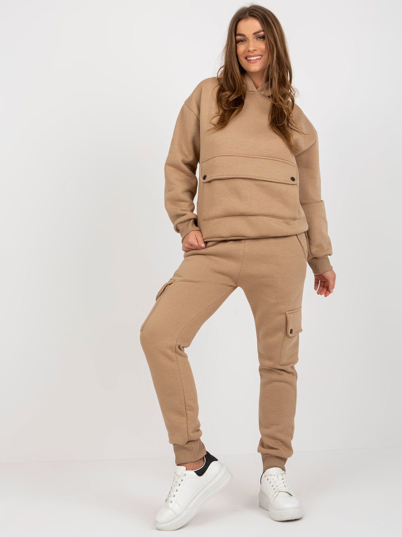 Tmavě béžová tepláková souprava s kapucí a cargo kalhotami EM-KMPL-791.55-dark beige Velikost: ONE SIZE