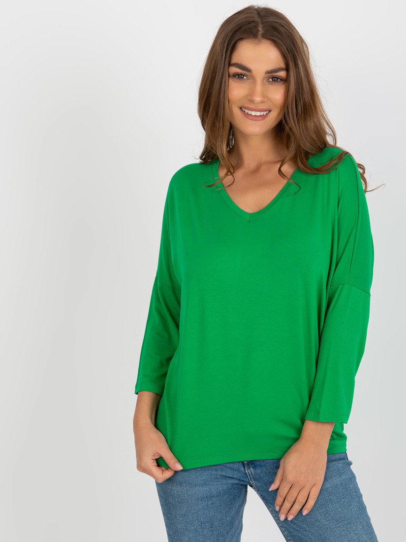 Zelená jednobarevná halenka s 3/4 rukávem RV-BZ-7663.05-green Velikost: ONE SIZE