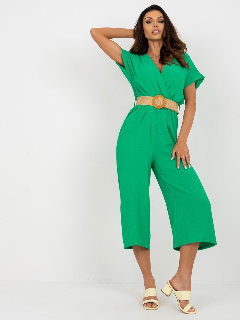 Zelený dámský overal s páskem a širokými nohavicemi DHJ-KO-8357.33P-green Velikost: ONE SIZE
