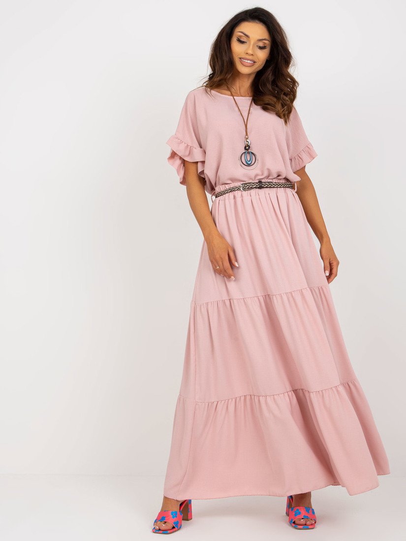 Světle růžová volánová maxi sukně DHJ-SD-8367.09-light pink Velikost: ONE SIZE