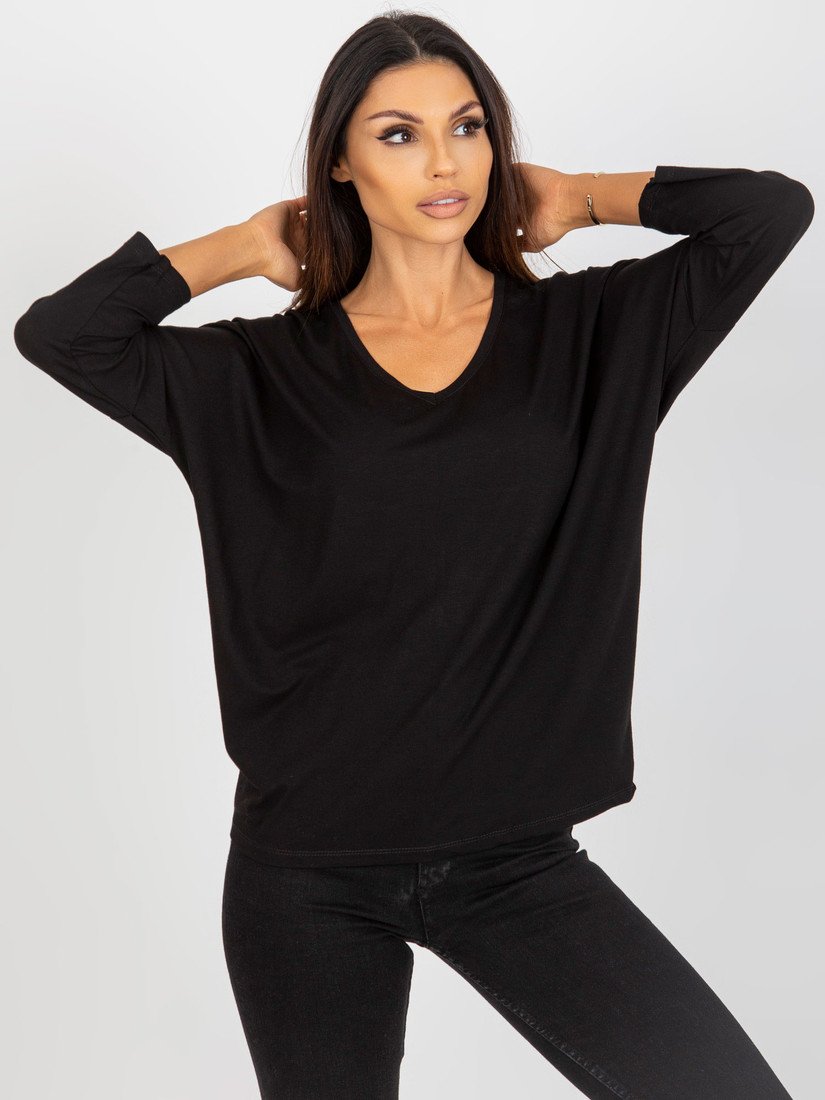 Černá jednobarevná halenka s 3/4 rukávem RV-BZ-7663.05-black Velikost: ONE SIZE