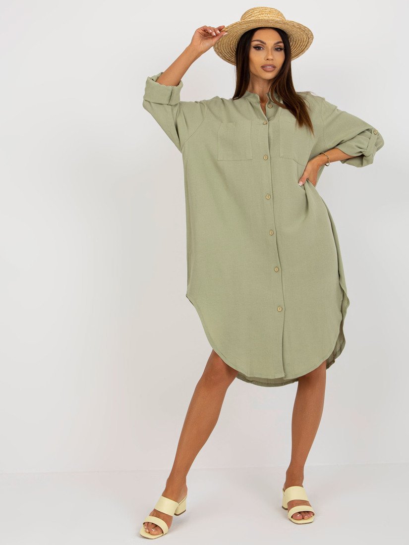 Khaki košilové midi šaty TW-SK-BE-199D.85P-light green Velikost: S/M