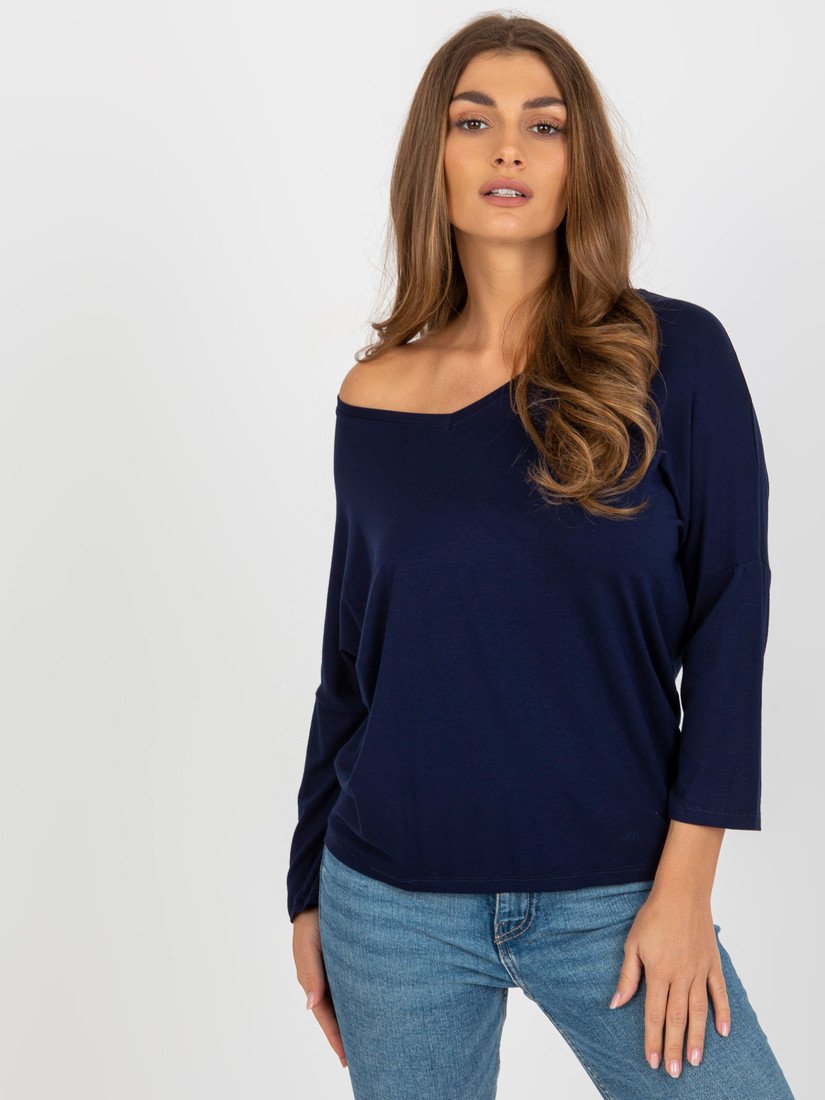 Tmavě modrá jednobarevná halenka s 3/4 rukávem RV-BZ-7663.05-dark blue Velikost: ONE SIZE