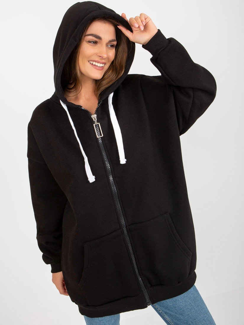 Černá delší oversize mikina na zip s kapucí EM-BL-751.70-black Velikost: ONE SIZE