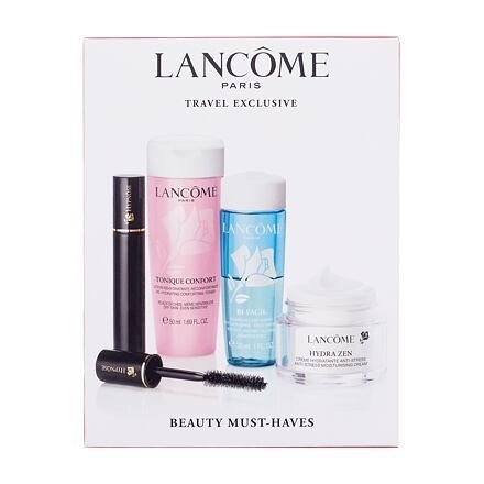 Lancôme Beauty Must-Haves Essential Travel Set sada hydratační tonikum Tonique Confort 50 ml + denní pleťový krém Hydra Zen Anti-Stress Moisturising Cream 15 ml + řasenka Hypnose 2 ml 01 Noir Hypnotic Black + odličovač očí Bi-Facil 30 ml pro