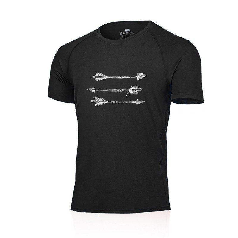 Lasting pánské merino triko s tiskem AROW černé Velikost: XL