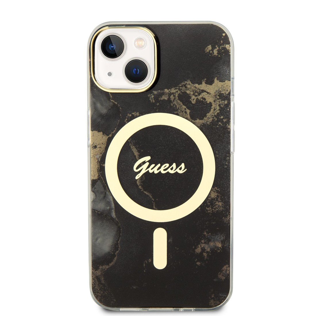 Ochranný kryt pro iPhone 14 - Guess, Marble IML MagSafe Black GUHMP14SHTMRSK